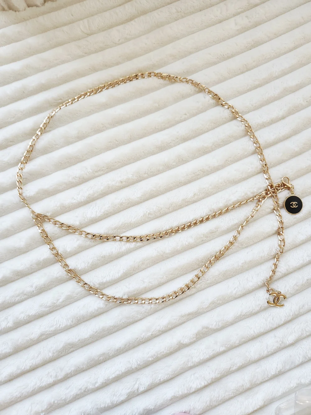 FASHION Faux-Chane! Gold Chain Belt with CC Charm